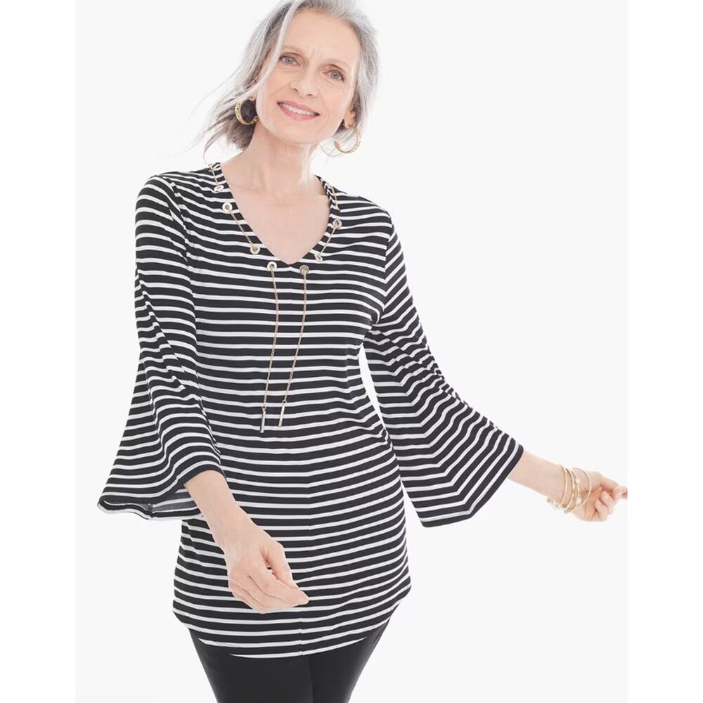 Chico's Striped Necklace Top size 1
